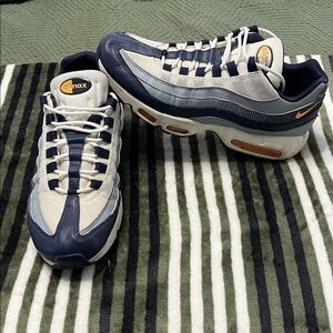 Nike Men’s Navy, Gray & White Air Max 95 Sneakers with Orange Accents